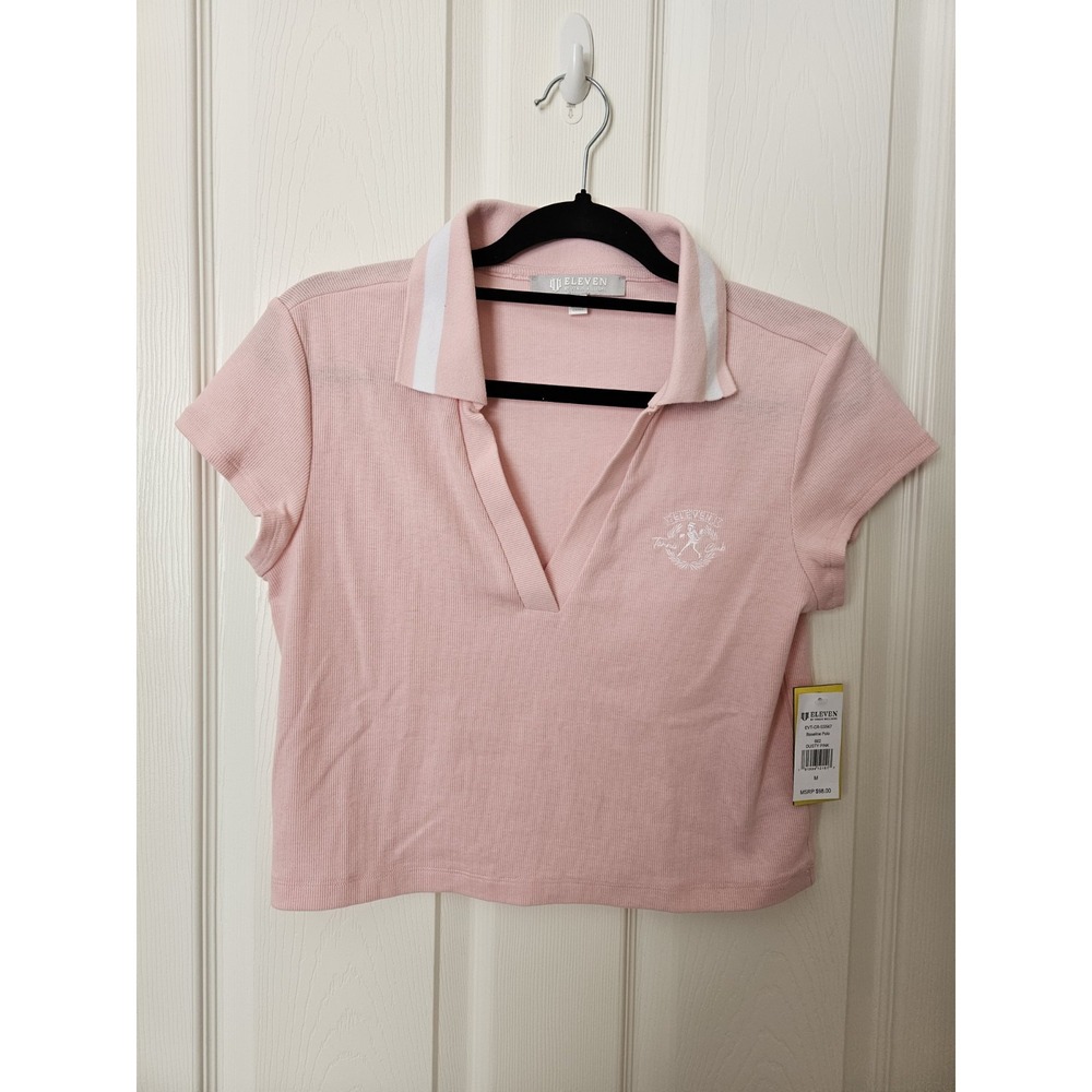 NWT ELEVEN by Venus Williams, Cropped Baseline V-Neck Polo "Dusty Pink", Sz. M